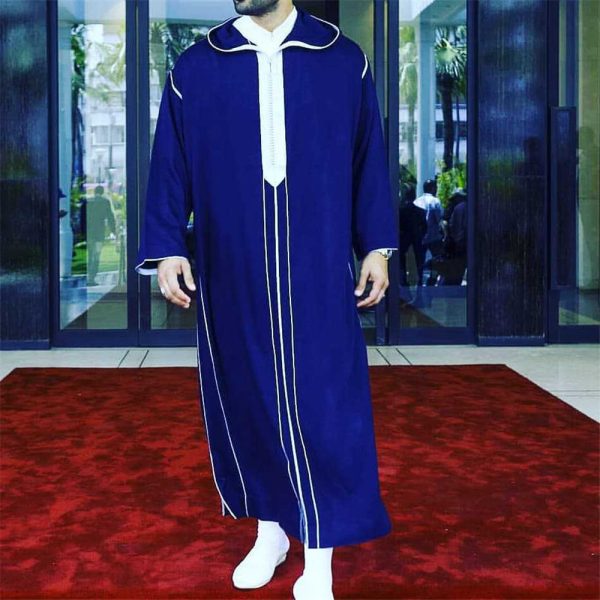 Fashion Casual Men's Dark Blue Stand Collar Robe - Image 9