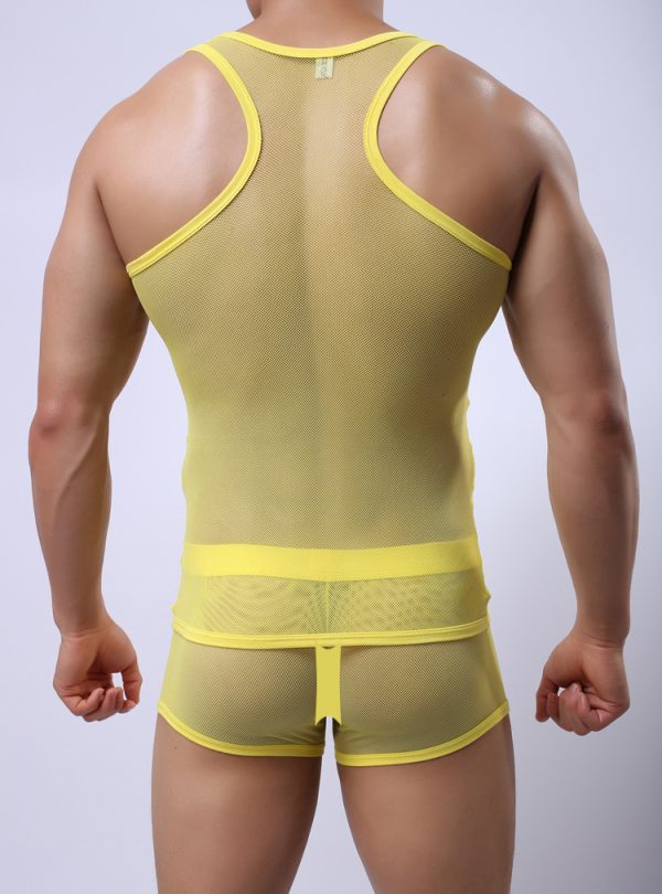 Fitness Transparent Cutout Mesh Men's Underwear Mesh Style For Sports Hurdles Vest Shorts Set - Image 9