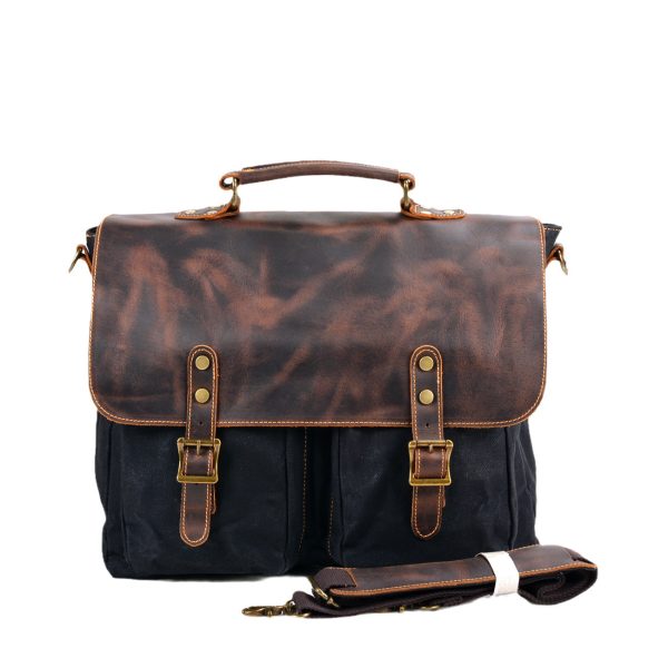 Waterproof Canvas Stitching Leather Briefcase Handbag - Image 6