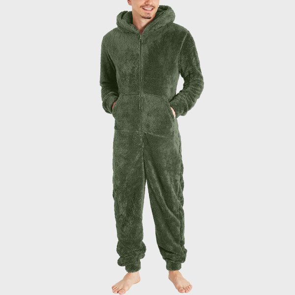 Men's Fashion Zipper Thermal Plush Jumpsuit Thermal Pajamas - Image 3