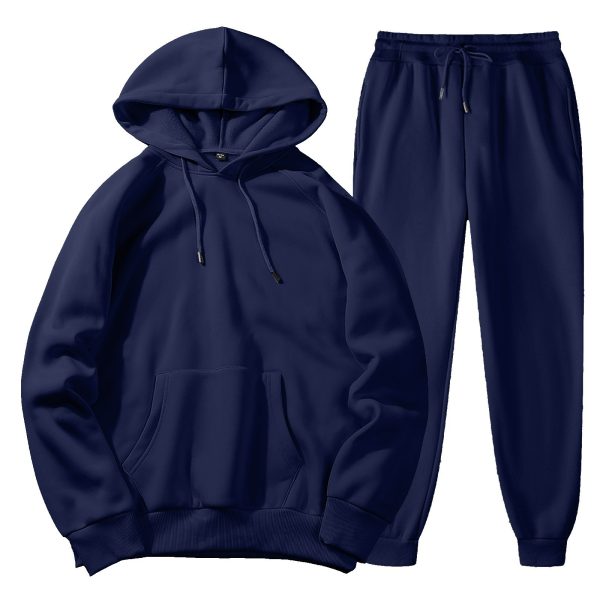 Men's Spring, Autumn And Winter Sports Casual Solid Color Coat Sweatshirt Trousers Suit - Image 5