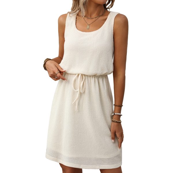 Square Collar Drawstring Sleeveless Vest Dress With Lining - Image 5