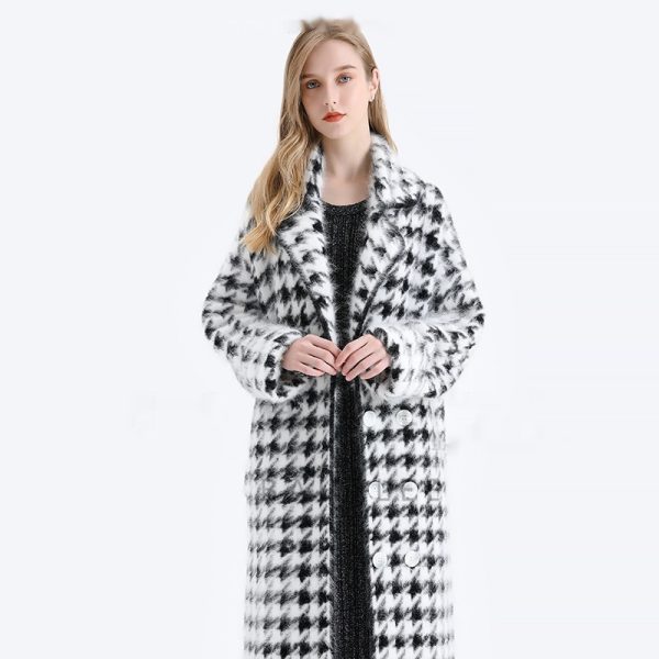 Thick Mink Fur Long Black And White Coat For Women Cardigan Coat