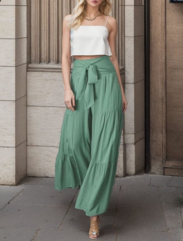 Women's Fashion Tie Elastic Waist Pleated Wide-leg Pants - Image 10