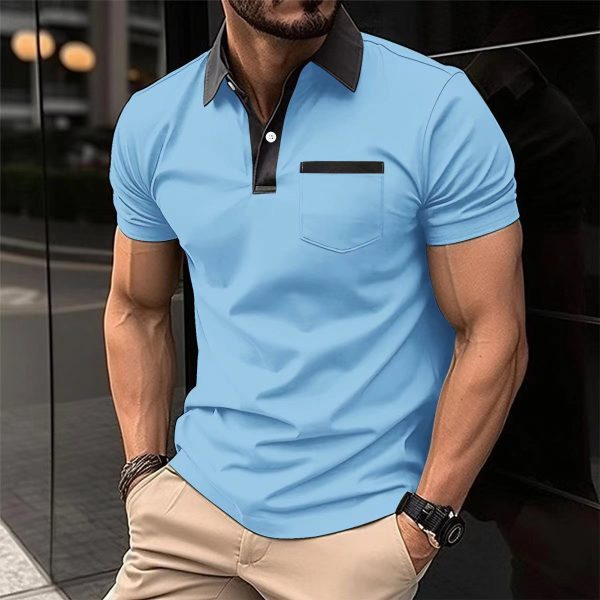 Lapel Fashion Slim Pocket Short-sleeved T-shirt Polo Shirt Men Clothing - Image 7