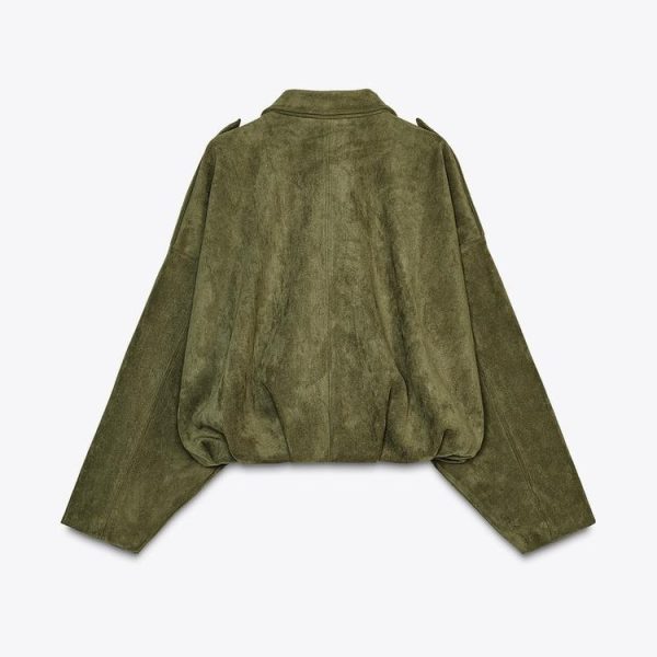 Women's Batwing Sleeve Lapel Suede Texture Effect Pilot Jacket - Image 2