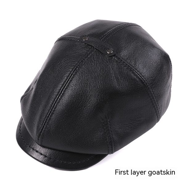 Men's Sheepskin Peaked Cap Beret Vintage Newsboy Painter Octagonal Leather Hat British - Image 2