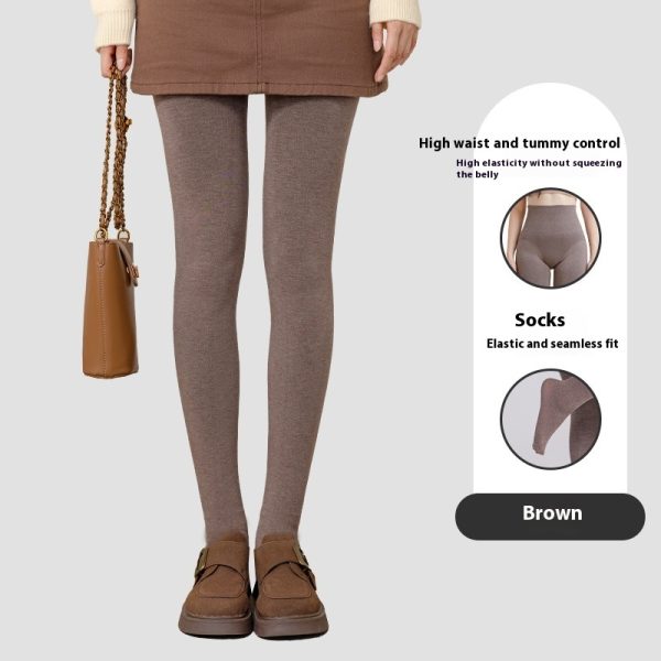 Winter High Waist Leggings With Sock Fashion Slim Pantyhose Warm Thin Legs Pants Women Clothing - Image 9