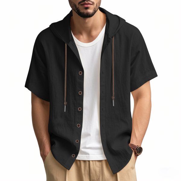 Loose Hooded Short-sleeved Shirt For Men - Image 7