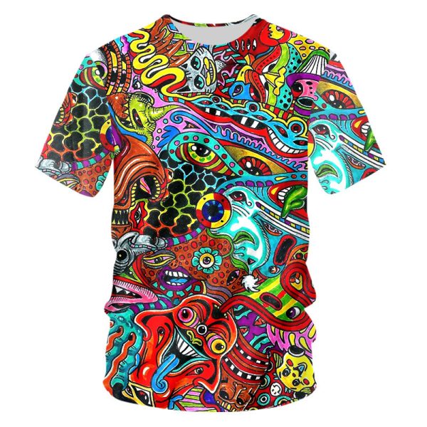 3D Colorful Psychedelic Digital Printing Floral Sweat-wicking Breathable Short Sleeve Casual T-shirt - Image 9