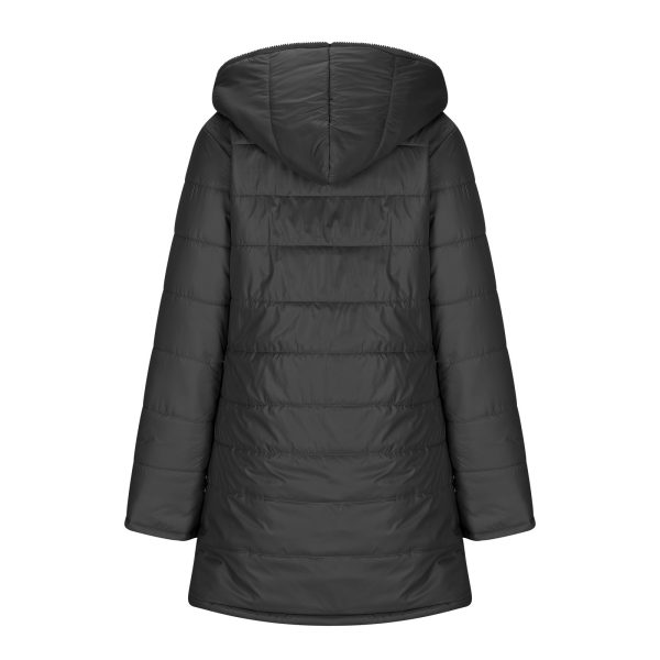 European And American Zipper Outer Wear Hooded Warm Fleece-lined Mid-length Winter Women's Coat - Image 4