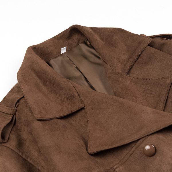 European And American Style Deerskin Velvet Lapel Double Breasted With Belt Trench Coat - Image 3