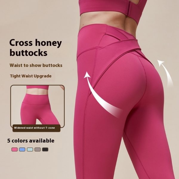 Cross Hip Lifting And Waist-slimming Upgrade High Waist Peach Sports Yoga Pants - Image 2