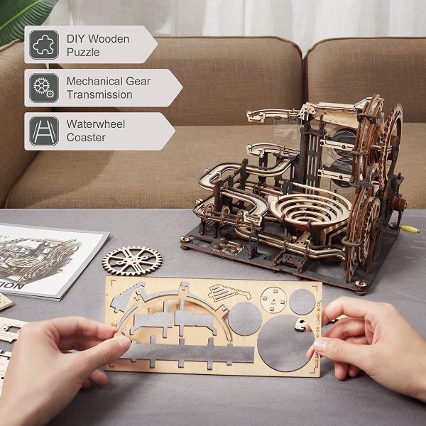 Robotime ROKR Marble Night City 3D Wooden Puzzle Games Assembly Waterwheel Model Toys For Children Kids Birthday Gift - Image 9