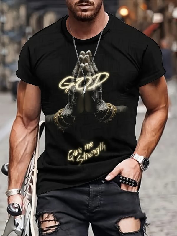 God Gives Me Strength To 3D Print Men's Comfortable Plus Size T-shirt, Short Sleeved Casual Round Neck Top, Men's Summer Outdoor Wear - Image 2