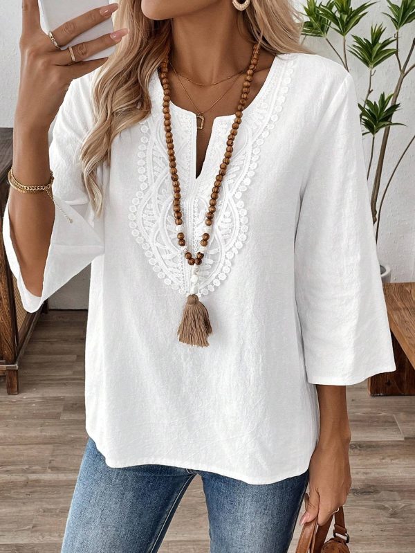 Women's Solid Color V-Neck Long Sleeve Simple Casual Blouse - Image 2