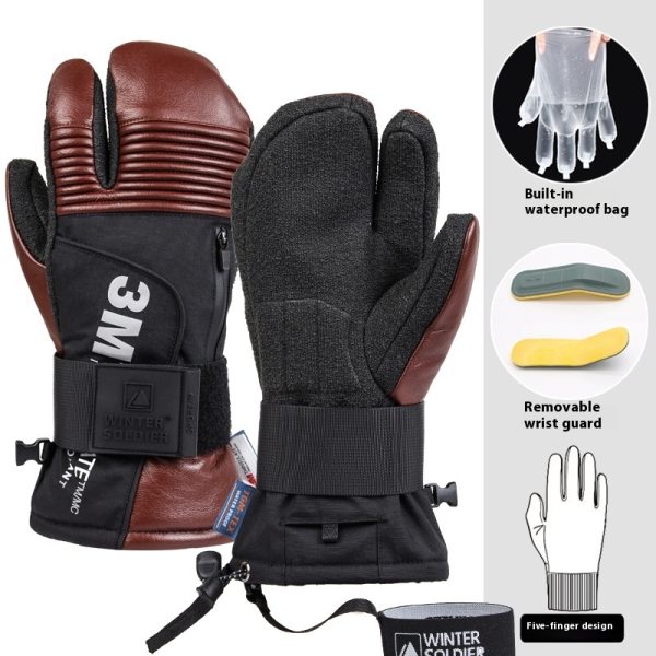 Veneer Silky Kevlar Ski Gloves Three Finger Waterproof And Hard-wearing Ski Mitten - Image 6