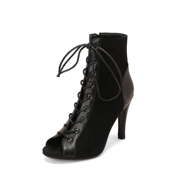 Peep Toe Frosted Casual Shoes Front Lace-up High Heel Sandals - Image 7