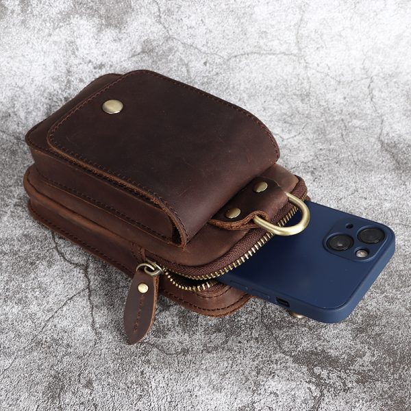 Crazy Horse Leather Men's Belt Bag First Layer Cowhide Mobile Phone Waist Of Trousers Pannier Bag - Image 4