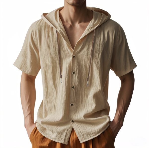 Loose Hooded Short-sleeved Shirt For Men - Image 4