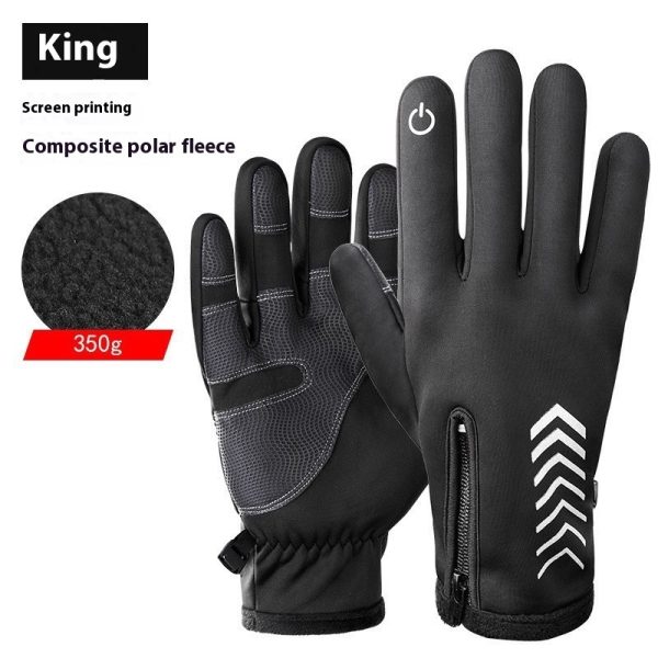 Winter Fleece-lined Thermal And Windproof Riding Leather Gloves - Image 7