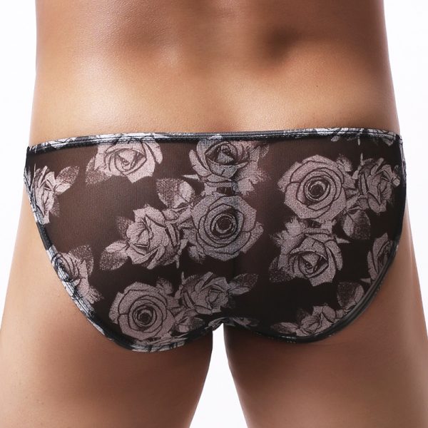 Men's Underwear Mesh Floral Print Small Briefs Color Ink Shorts - Image 2