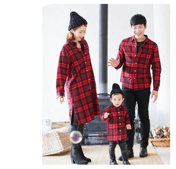 Mother and child red plaid shirt parent-child outfit - Image 2