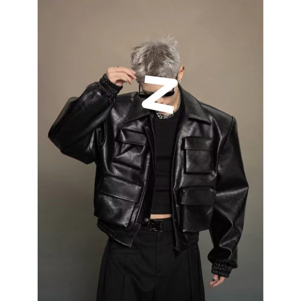 Trendy Korean Style Cutting Design Leisure Leather Jacket Top - Image 2