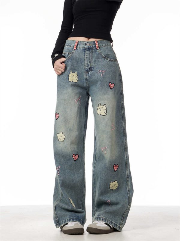 Jeans Female Lamb Embroidery Retro Straight-leg Pants - Image 5