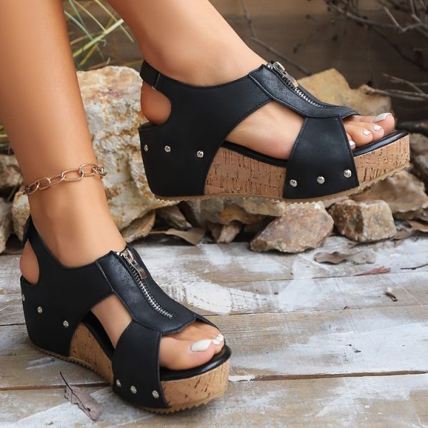 Summer Zipper Wedges Sandals Women's Lightweight Height Increasing Shoes Fashion Casual Sandals - Image 10