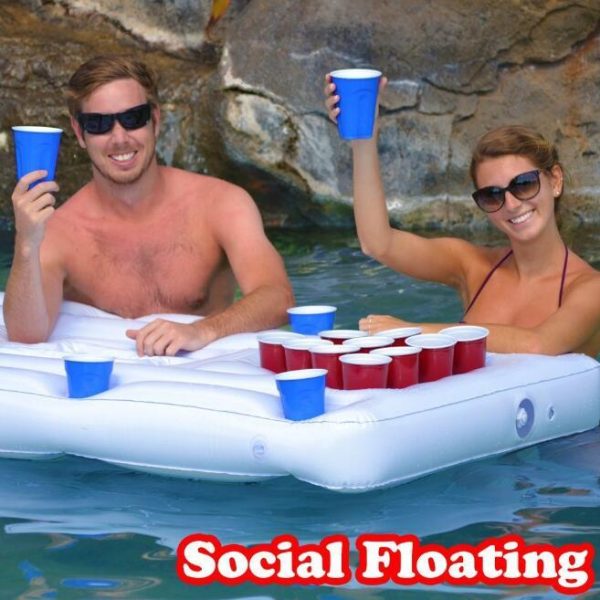 Water Party  Air Mattress Ice Bucket Cooler Cup Holder Inflatable Beer Pong Table Pool Float - Image 2