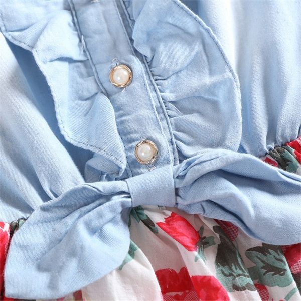 Summer Children Sleeveless Girl Denim Floral Dresses - Image 4