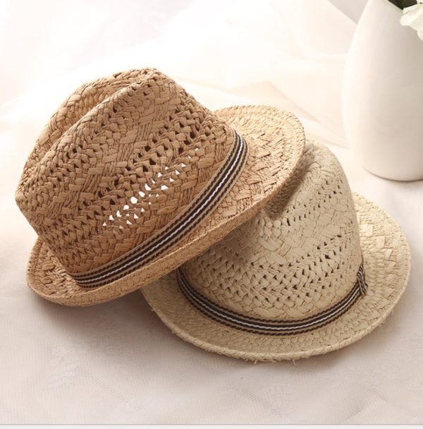 Straw Hat Parent-child Breathable Jazz Hat tide British Top Hat Summer Men's Panama Hat Children's Beach Sun - Image 4