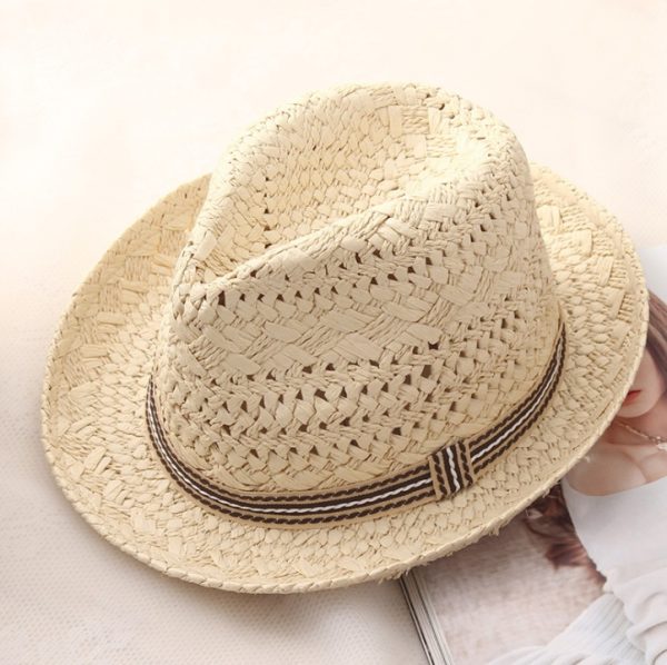 Straw Hat Parent-child Breathable Jazz Hat tide British Top Hat Summer Men's Panama Hat Children's Beach Sun - Image 2