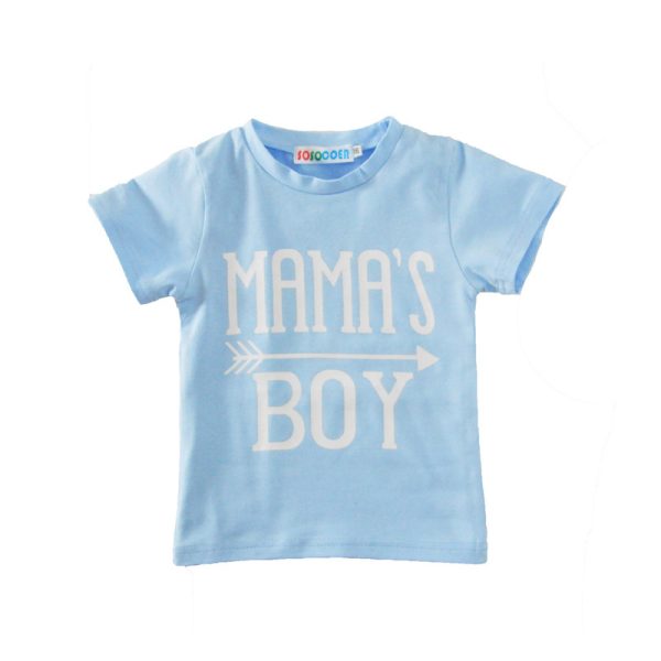 Children's Clothing Boy Suit Short-Sleeved T-Shirt Blue Letter Arrow Geometric Pants Baby Two-Piece Suit - Image 3