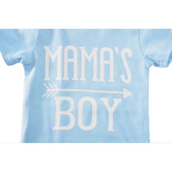 Children's Clothing Boy Suit Short-Sleeved T-Shirt Blue Letter Arrow Geometric Pants Baby Two-Piece Suit - Image 5