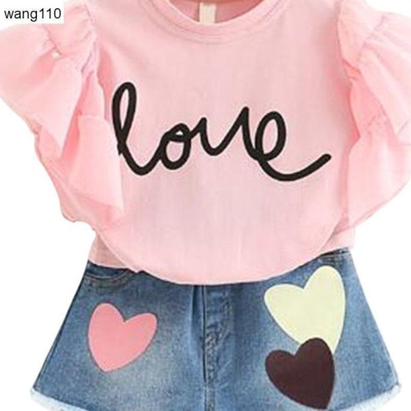 Summer Kids Girls Clothing Sets 2 pcs T-shirt Hole Pants Set - Image 8