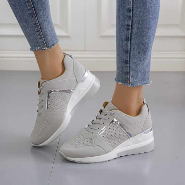 Sneakers Platform Wedge Heel Casual Shoes Lace-up Mesh Sneakers - Image 6