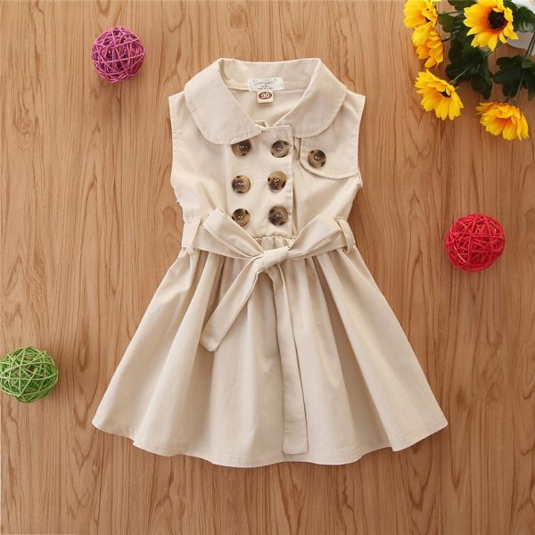 Summer Toddler Baby Girl Dress Kids Princess Casual Sleeveless Sash Button Party A-Line Dress Children Clothing 1-6Y - Image 3