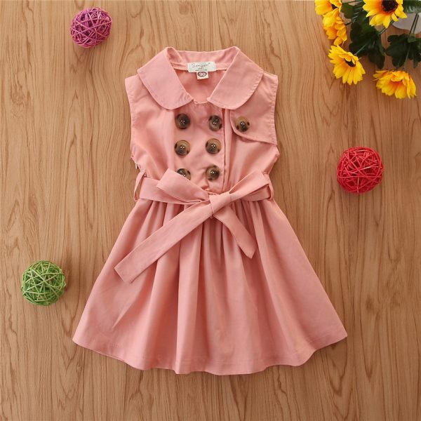 Summer Toddler Baby Girl Dress Kids Princess Casual Sleeveless Sash Button Party A-Line Dress Children Clothing 1-6Y - Image 4