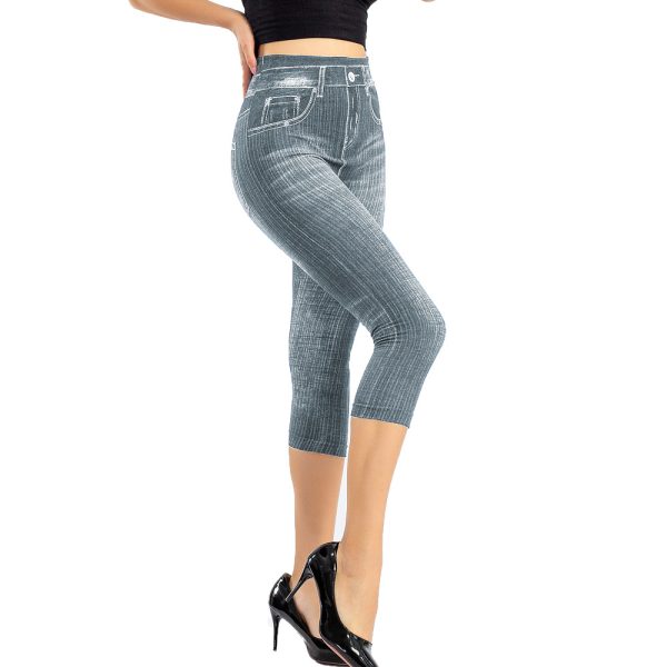 Stretch Bottoming Cropped Slim Fit Hip Raise Printed Jeans For Women - Image 7