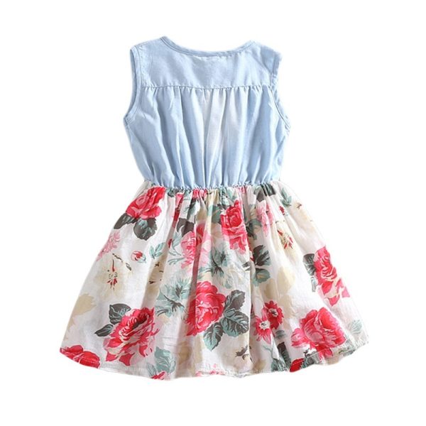 Summer Children Sleeveless Girl Denim Floral Dresses - Image 2