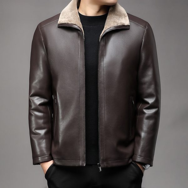 Jacket Business Warm Fur Lapel Fur Integrated Fleece-lined Thickened Leather Coat - Image 6