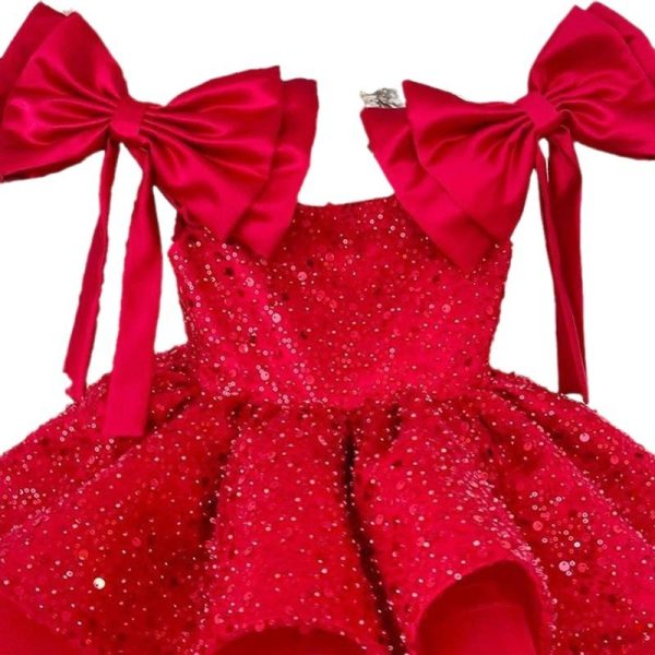 Girl's Princess Dress Red Tulle Tutu Skirt Sequined Bow - Image 5