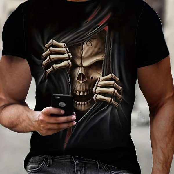 Men's 3D Skull Printed T-shirt - Casual Short Sleeve, Summer Outdoor, Stretch Polyester Blended, Machine Washable - Image 3