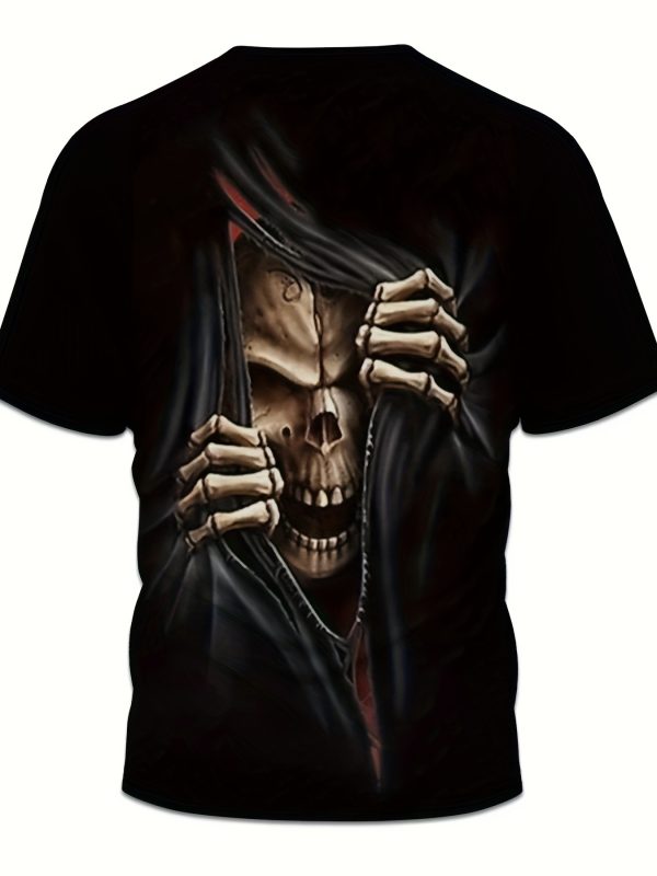 Men's 3D Skull Printed T-shirt - Casual Short Sleeve, Summer Outdoor, Stretch Polyester Blended, Machine Washable - Image 7