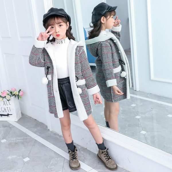 new foreign gas plus velvet jacket thick medium and large children Korean version of the coat woolen coat - Image 3