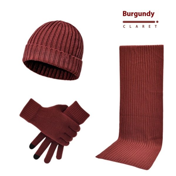 Men's And Women's Knitted Thickened Warm Wool Hat Scarf Gloves Three-piece Set - Image 8