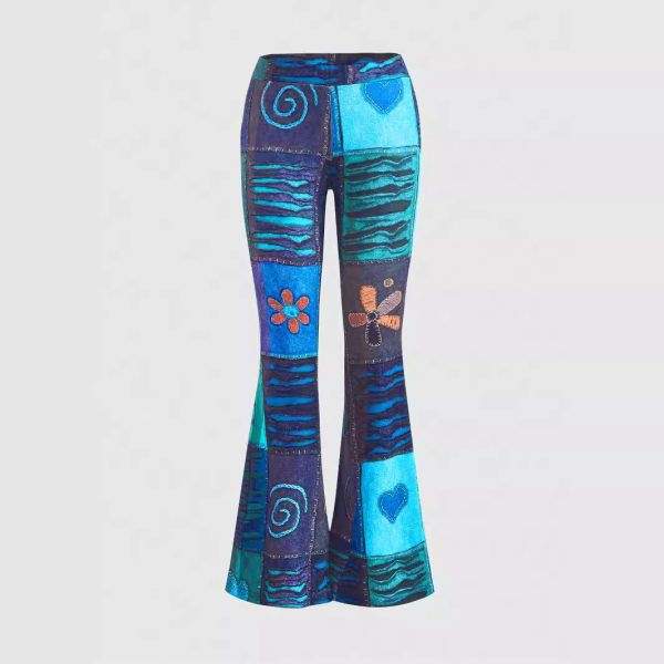 Pattern Abstract Art Style Personality Trend Tight Bootcut Pants - Image 3