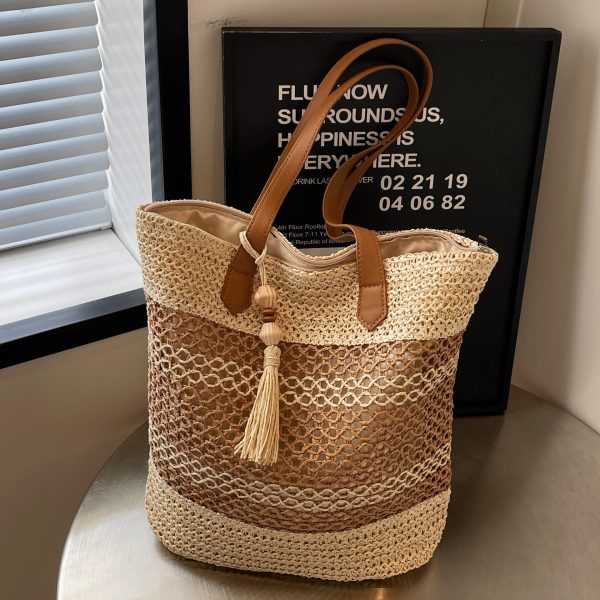 Summer Stripe Straw Sholder Bags With Tassel Pendant Fashion Large Capacity Seaside Vacation Beach Bags - Image 3